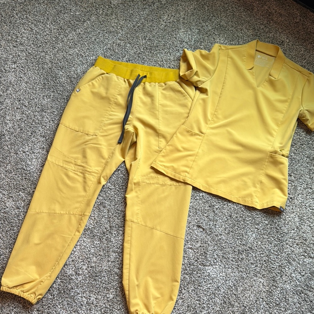 Figs Yellow Scrub Set pants large top small